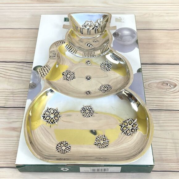 VTG International Silver Divided Snowman Server 15” Silverplate Christmas Tray - Picture 2 of 13